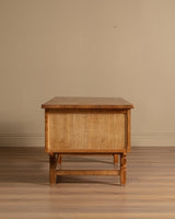 Brutalist Oak Executive Desk w/ Wavy Apron by Henry Kjaernulf, Denmark, 1960s - Lone Fox