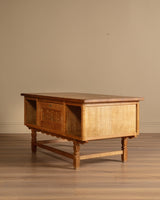 Brutalist Oak Executive Desk w/ Wavy Apron by Henry Kjaernulf, Denmark, 1960s - Lone Fox
