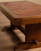 Brutalist Oak & Tile Coffee Table, Signed R. Blanchard, French, 1960s - Lone Fox