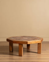 Brutalist Oak & Tile Eight Sided Coffee Table, France, 1960's - Lone Fox