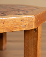 Brutalist Oak & Tile Eight Sided Coffee Table, France, 1960's - Lone Fox