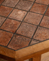 Brutalist Oak & Tile Eight Sided Coffee Table, France, 1960's - Lone Fox