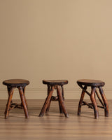 Brutalist Rustic Wood Dining Set w/ 6 Stools, 1960's - Lone Fox