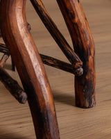 Brutalist Rustic Wood Dining Set w/ 6 Stools, 1960's - Lone Fox