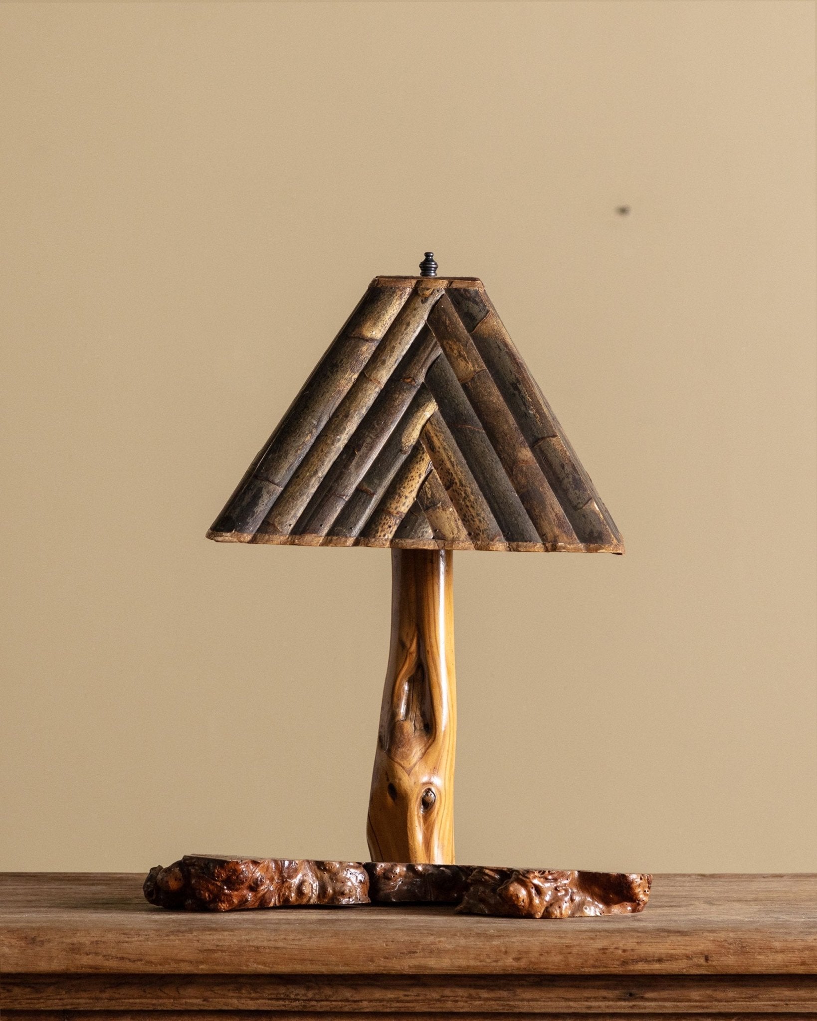 Burl Wood Table Lamp w/ Bamboo Shade, 1970's – Lone Fox