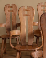 De Puydt Brutalist Oak Dining Chairs, Belgium, 1970s (Set of 6) - Lone Fox