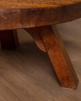 Dutch Brutalist Oak 42" Round Coffee Table, Netherlands, 1970s - Lone Fox