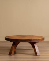 Dutch Brutalist Oak 42" Round Coffee Table, Netherlands, 1970s - Lone Fox