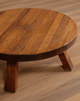 Dutch Brutalist Oak 42" Round Coffee Table, Netherlands, 1970s - Lone Fox