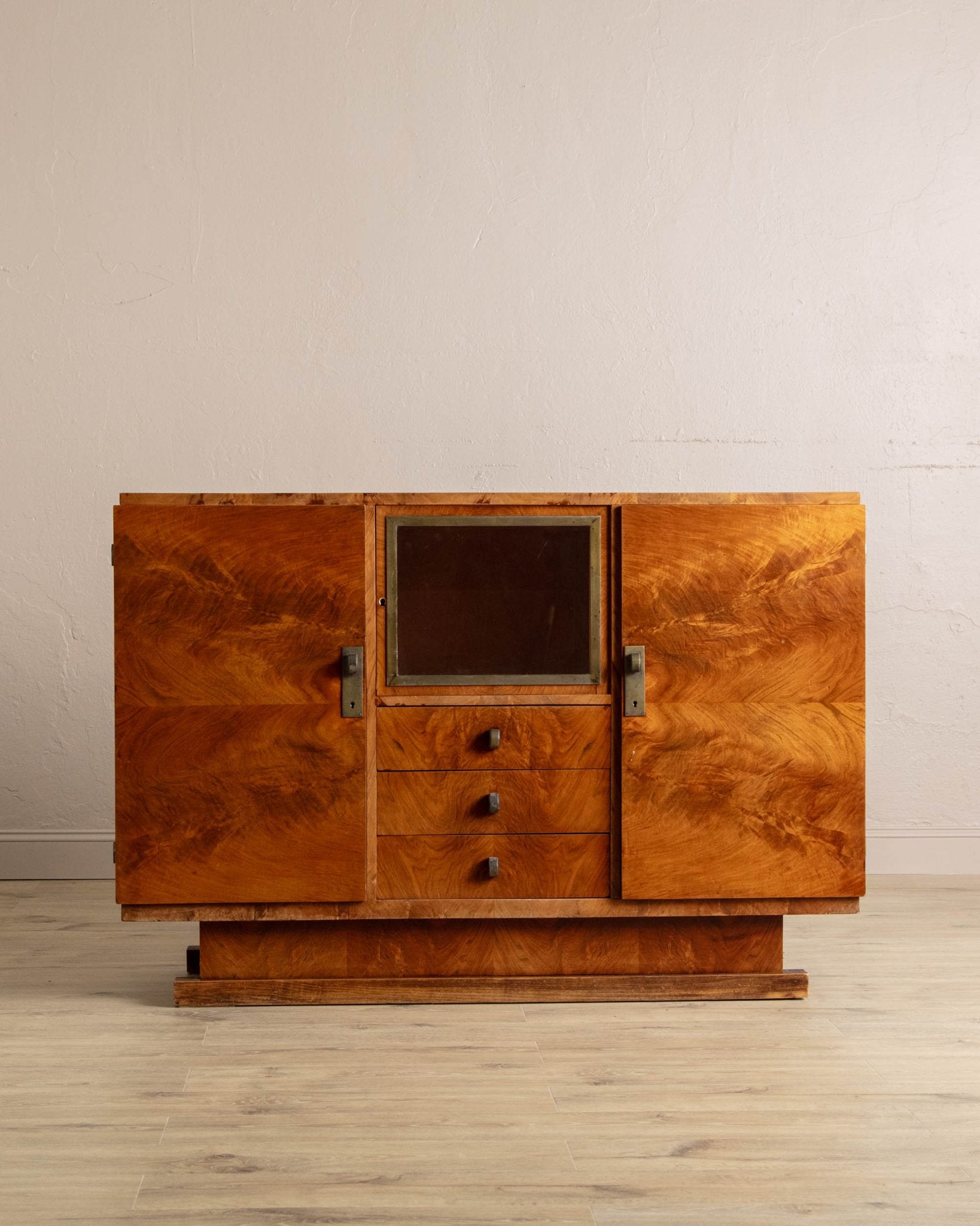Flamed Walnut Art Deco Bar Cabinet, France, 1940's - Lone Fox