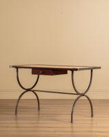 French Iron & Leather Desk and Chair Set, Manner of Jansen, 1950s - Lone Fox