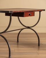 French Iron & Leather Desk and Chair Set, Manner of Jansen, 1950s - Lone Fox