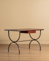 French Iron & Leather Desk and Chair Set, Manner of Jansen, 1950s - Lone Fox