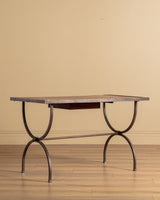 French Iron & Leather Desk and Chair Set, Manner of Jansen, 1950s - Lone Fox