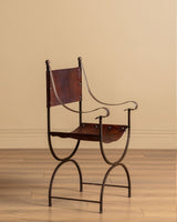 French Iron & Leather Desk and Chair Set, Manner of Jansen, 1950s - Lone Fox