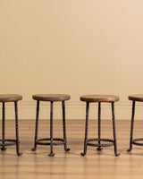 French Oak & Twisted Iron Stool, 1950s (4 available) - Lone Fox