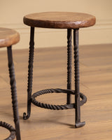 French Oak & Twisted Iron Stool, 1950s (4 available) - Lone Fox