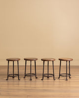 French Oak & Twisted Iron Stool, 1950s (4 available) - Lone Fox