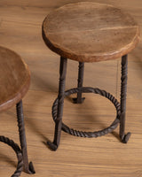 French Oak & Twisted Iron Stool, 1950s (4 available) - Lone Fox