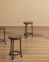 French Oak & Twisted Iron Stool, 1950s (4 available) - Lone Fox