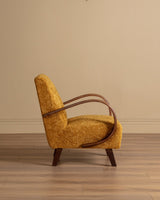 Halabala Bentwood Lounge Chair in Marigold Shearling, 1940's (2 Available) - Lone Fox