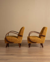 Halabala Bentwood Lounge Chair in Marigold Shearling, 1940's (2 Available) - Lone Fox