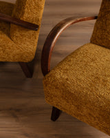 Halabala Bentwood Lounge Chair in Marigold Shearling, 1940's (2 Available) - Lone Fox