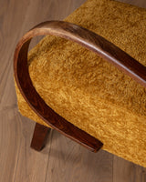 Halabala Bentwood Lounge Chair in Marigold Shearling, 1940's (2 Available) - Lone Fox