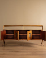 Italian Wood & Glass Top Sideboard Manner of Ico Parisi, 1950s - Lone Fox