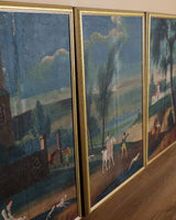 Large 18th Century Painted Wallpaper Panel "Fox Hunting Scene" Triptych, France - Lone Fox