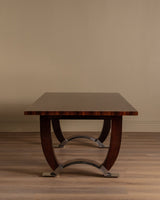 Large Art Deco Rosewood & Nickled Bronze Dining Table by Jules Leleu, France, 1934 - Lone Fox