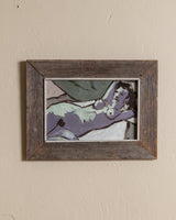 Lilac Modernist Reclining Nude Painting, 1970's - Lone Fox