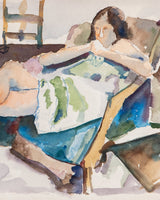 Lounging Lady Watercolor Painting in Painted Frame - Lone Fox