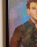 Mid Century Impressionist Male Portrait Oil Painting in Lacquered Frame - Lone Fox