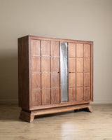Monumental Cerused Oak Two Door Armoire w/ Mirror, Manner of Jaques Adnet, France, 1940's - Lone Fox