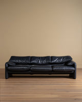 Navy Leather Maralunga Sofa by Vico Magistretti for Cassina, 1970's - Lone Fox