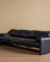 Navy Leather Maralunga Sofa by Vico Magistretti for Cassina, 1970's - Lone Fox