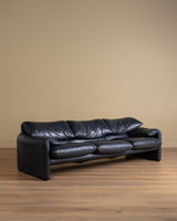 Navy Leather Maralunga Sofa by Vico Magistretti for Cassina, 1970's - Lone Fox