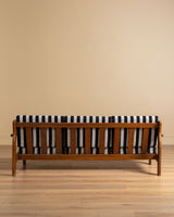Oak Ladder Back Sofa in Striped Upholstery Manner of Swarzędzkie, Poland, 1960s - Lone Fox