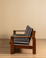 Oak Ladder Back Sofa in Striped Upholstery Manner of Swarzędzkie, Poland, 1960s - Lone Fox