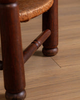 Oak & Rush Low Armchair by Charles Dudouyt, France, 1940's - Lone Fox
