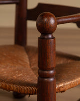 Oak & Rush Low Armchair by Charles Dudouyt, France, 1940's - Lone Fox