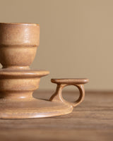 Ochre Stoneware Chamberstick Candleholder, France, 1970s - Lone Fox