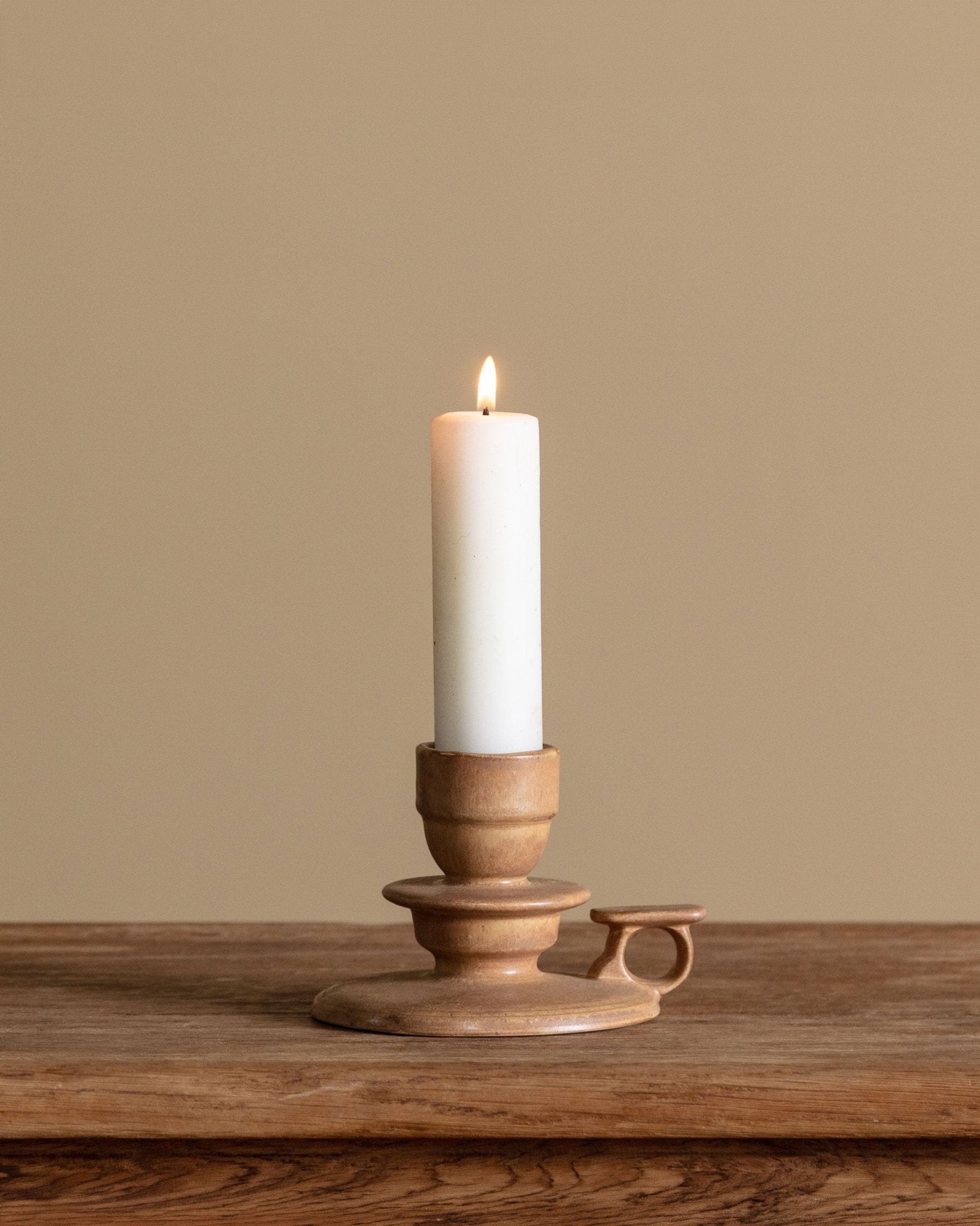 Ochre Stoneware Chamberstick Candleholder, France, 1970s – Lone Fox