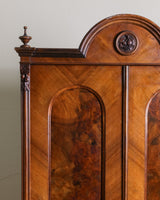 Pair of 19th Century Olive Burlwood & Mahogany Armoires w/ Fruit Carvings - Lone Fox