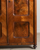 Pair of 19th Century Olive Burlwood & Mahogany Armoires w/ Fruit Carvings - Lone Fox