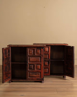 Pair of 19th Century Spanish Baroque Carved Pine Cabinets w/ Iron Fastenings, Spain - Lone Fox