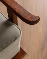 Pair of Art Deco Oak Lounge Chair in Sage Mohair, France, 1940s - Lone Fox