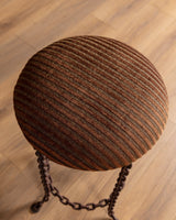 Pair of Brutalist Chain - Link Barstools in Striped Velvet, 1970’s - Lone Fox