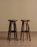 Pair of French Organic Wood & Hammered Iron Barstools, 1950's - Lone Fox